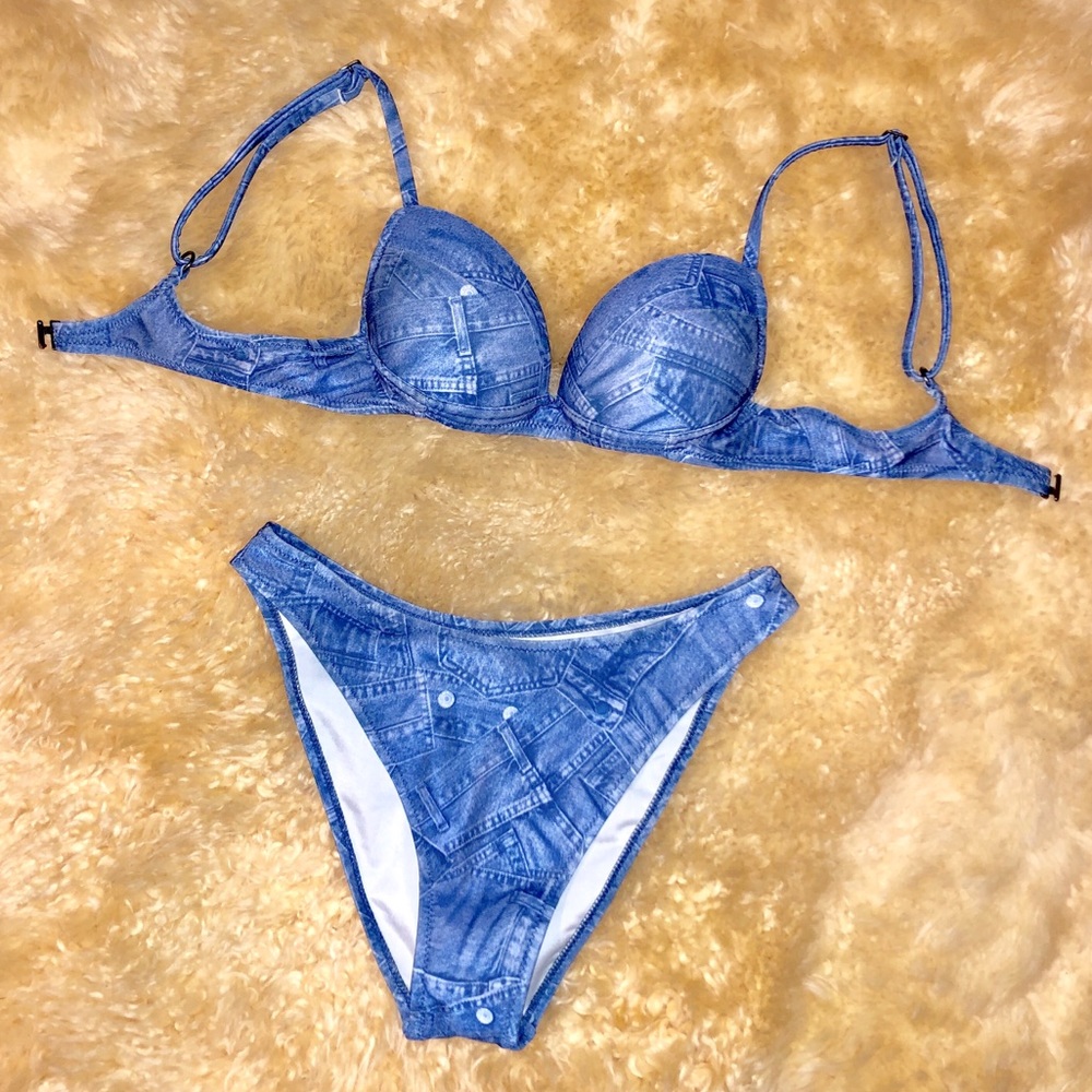 UNIQUE 👖✨ 👙 Denim Jeans print sexy unique push-up bra style bikini swimsuit